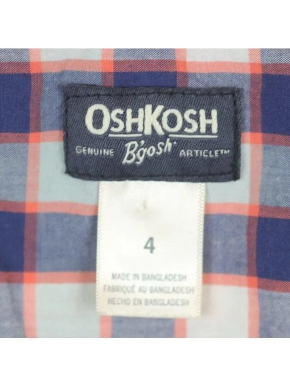 OshKosh B'Gosh Boys Size 4 Blue Orange Plaid Casual Long Sleeve Button Up Shirt